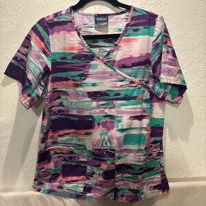 Tafford Purple and Green Short Sleeve Scrub Top
